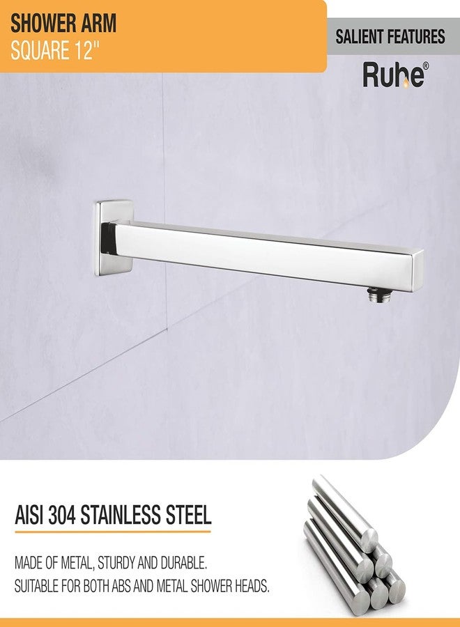 Ruhe 12 Inches Square Shower Arm with Wall Flange, 304-Grade Stainless Steel, Shower Arm for Overhead Showers - Image 4